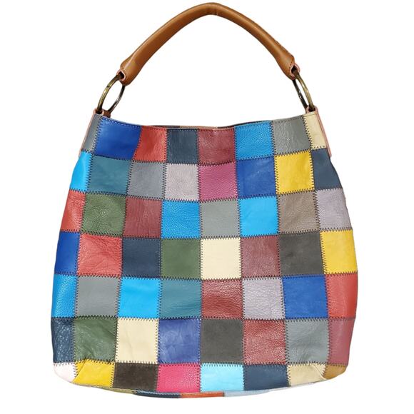 Other Handbags - Y2k Rainbow Patchwork Leather & Suede Shoulder Bag